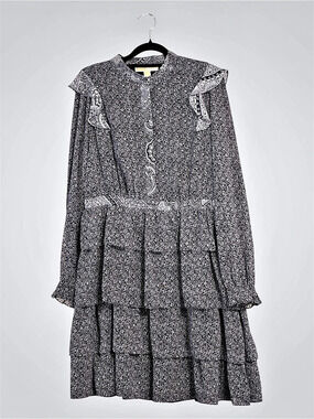 Michael Kors Navy & White Ruffle Midi Dress Sz.6
